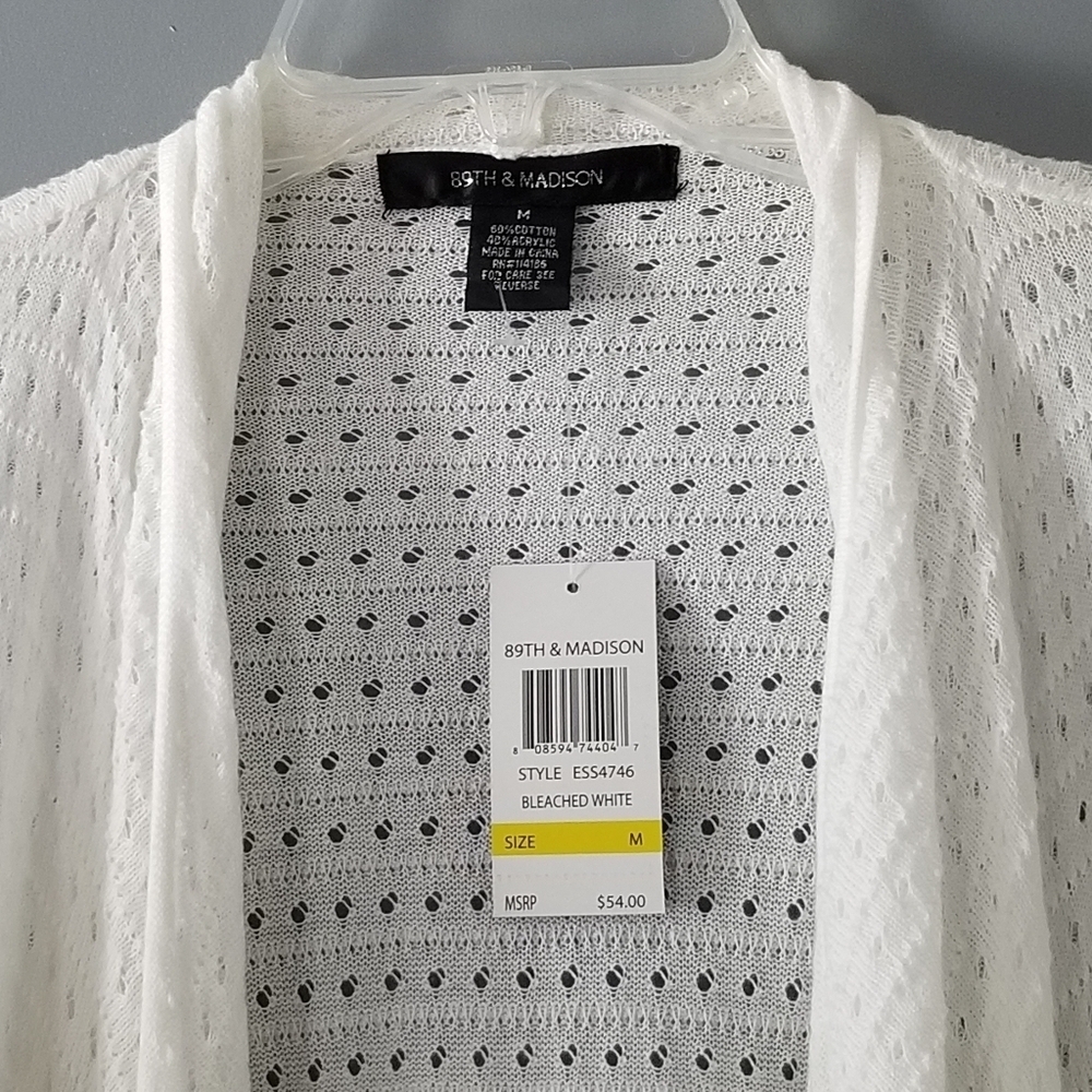 39th & Madison Womens White Knit Open Front Cartigan Sweater Size Medium - Picture 8 of 8